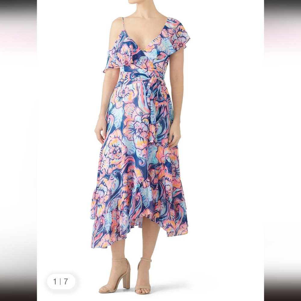 Lilly Pulitzer Womens Dress XXS Marianna Nauti Navy Boho Bateau Wrap Midi NWT